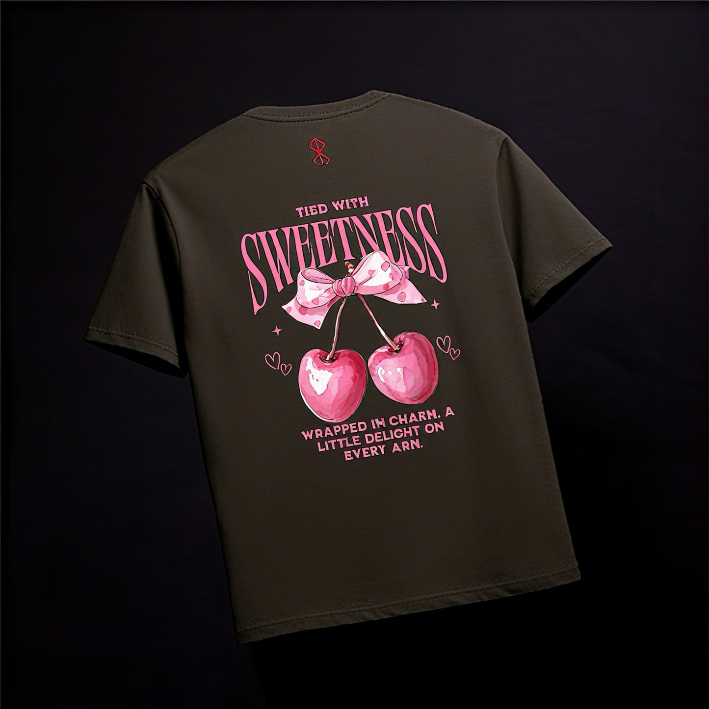 “Tied with Sweetness” Cherry Bow T-Shirt - Brown Coquette Aesthetic Graphic Tee